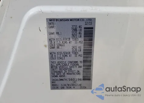 2015 Infiniti Qx60 z USA, uszkodzony, nr VIN 5N1AL0MN7FC560196